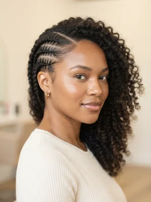 Side Part With Feed-In Braids