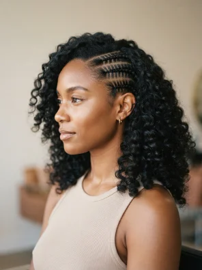 Side Part With Stitch Braids