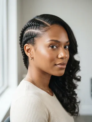 Side Part With Two Small Cornrows