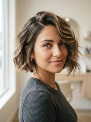 Side-Parted Short Wavy Haircut