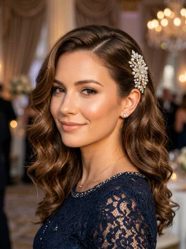 Side-Swept Curls With a Jeweled Barrette
