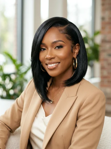 Sleek Angled Layered Bob With a Deep Side Part