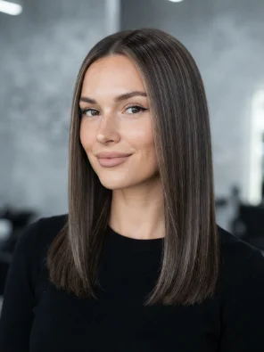 Sleek Dark Brown Hair With Fine Highlights