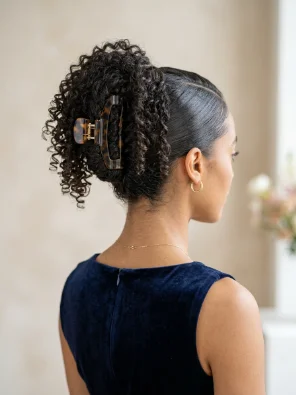 Sleek Front, Curly Claw Clip Updo