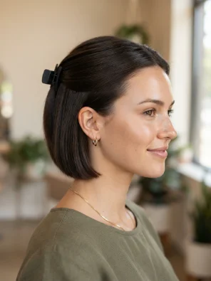 Sleek Short Hair Claw Clip Style