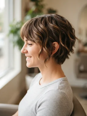 Wavy Pixie Haircut With Side Bangs