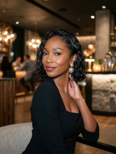 Wet-Look Wavy Layered Bob