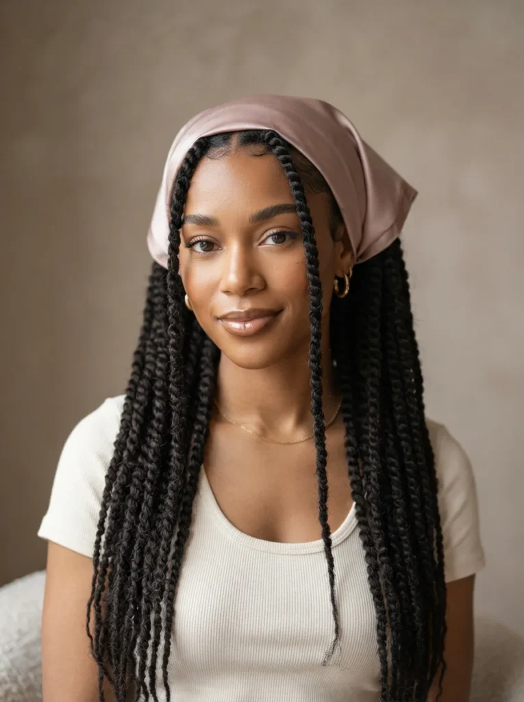 Braids or Twists With a Satin Bandana Wrap