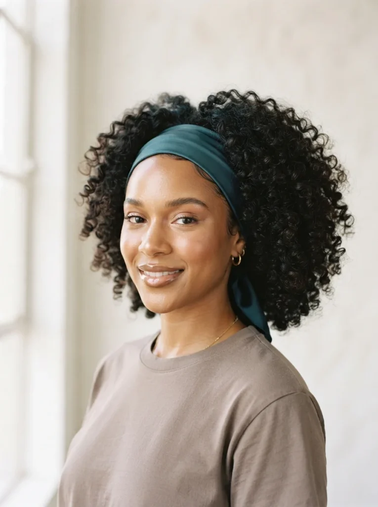 Curly Hair With a Wide Bandana Wrap