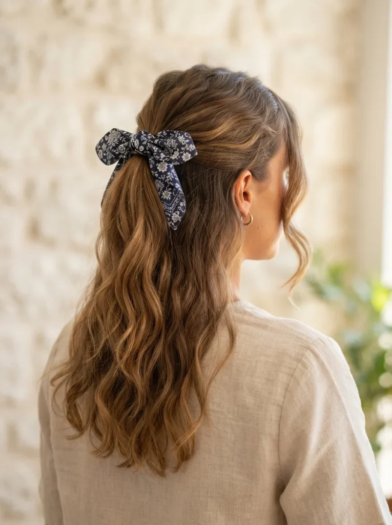 Half-Up Hair With a Bandana Bow