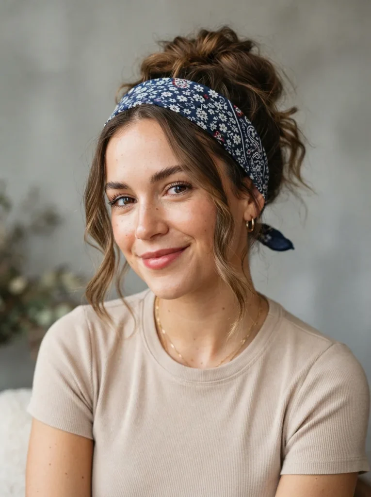 Messy Bun With a Bandana Headband