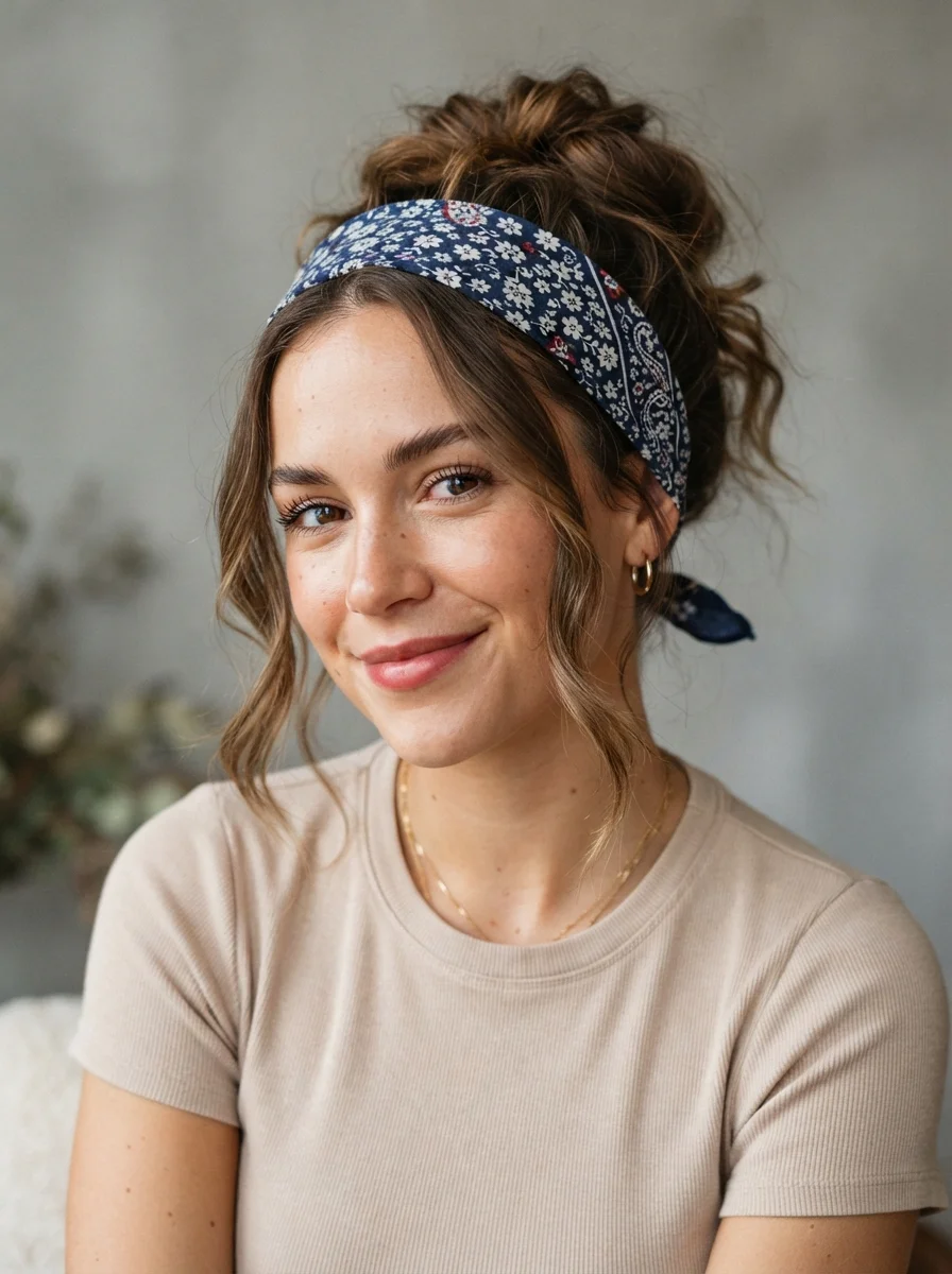Messy Bun With a Bandana Headband