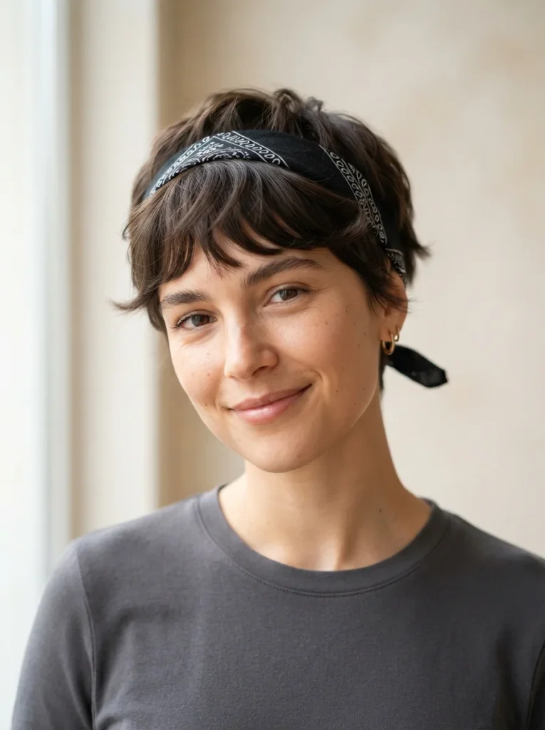 Pixie Cut With a Folded Bandana