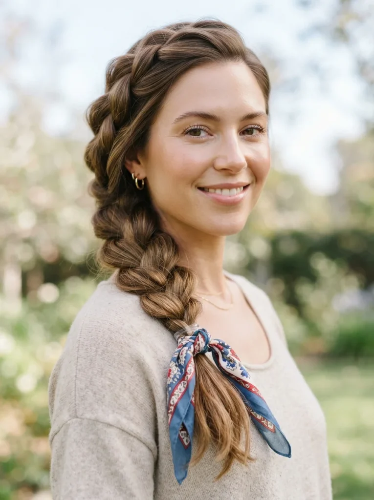 Side Braid With a Bandana Tie