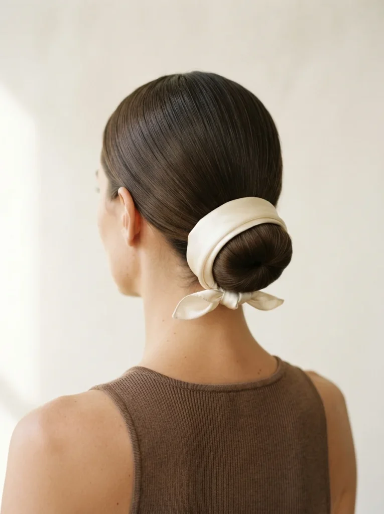 Sleek Low Bun With a Silk Bandana
