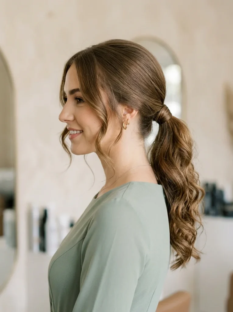 Soft Curled Low Ponytail