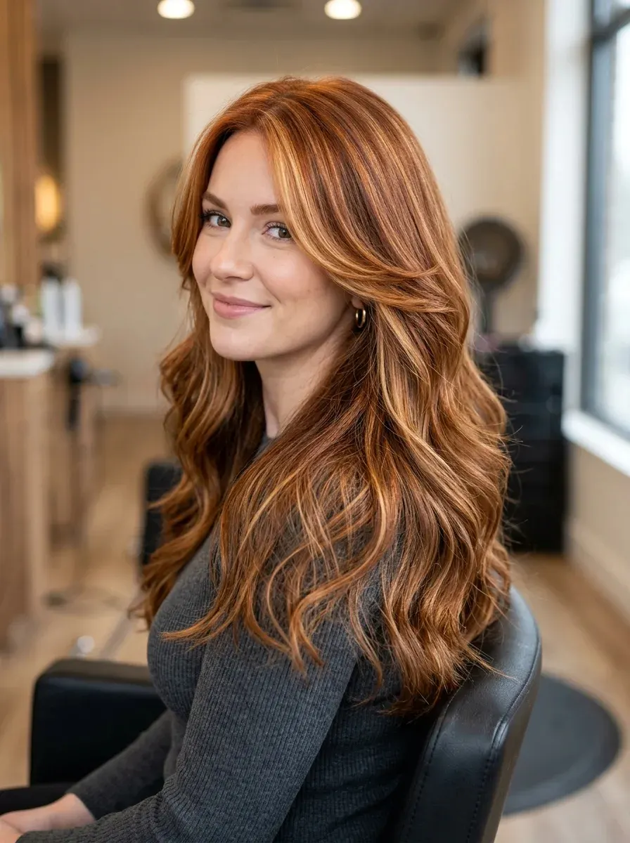 Auburn Hair With Copper, Honey, and Caramel Highlights