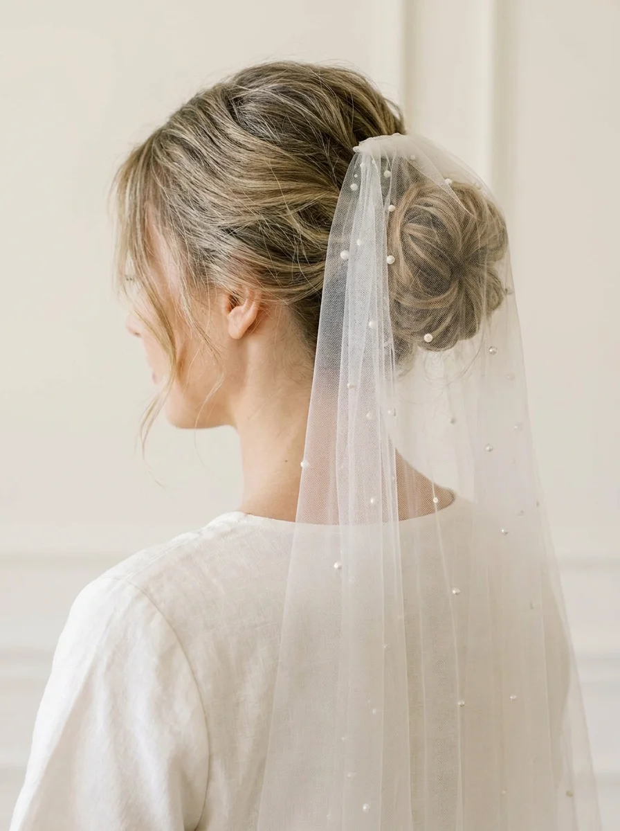 Messy Bun With Pearl Veil