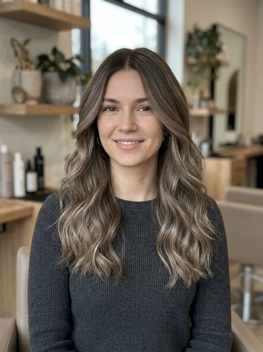 Mushroom Brown Balayage for a Cool Finish