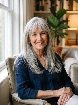 Long Gray Hair with Wispy Bangs