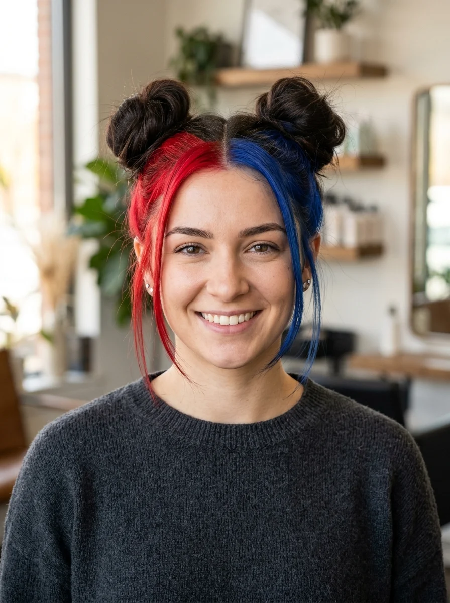 Red and Blue Space Buns