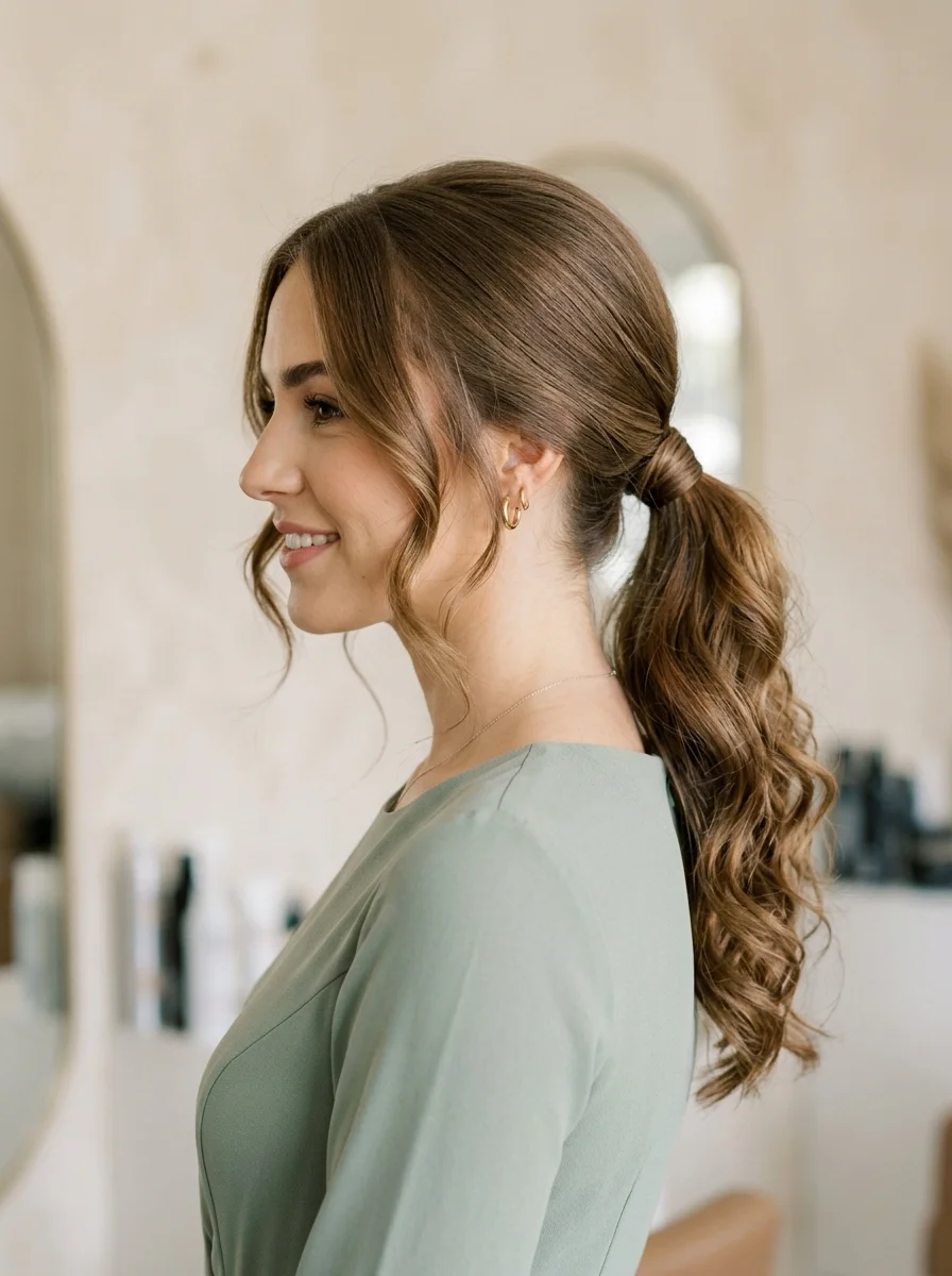 Soft Curled Low Ponytail