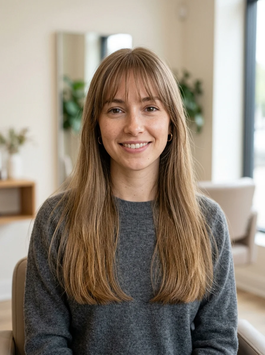 Fine Hair With Invisible Layers and Airy Bangs