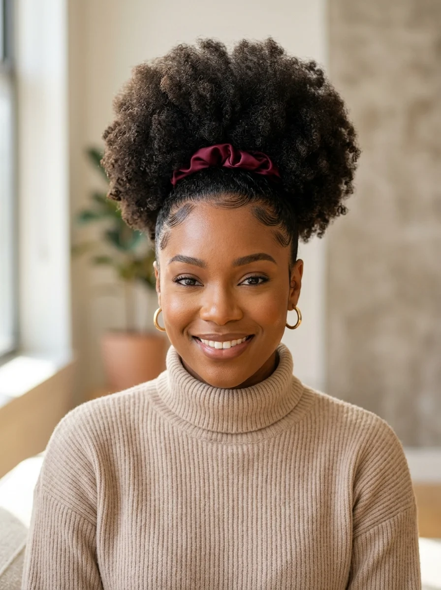 High Afro Puff With Laid Edges