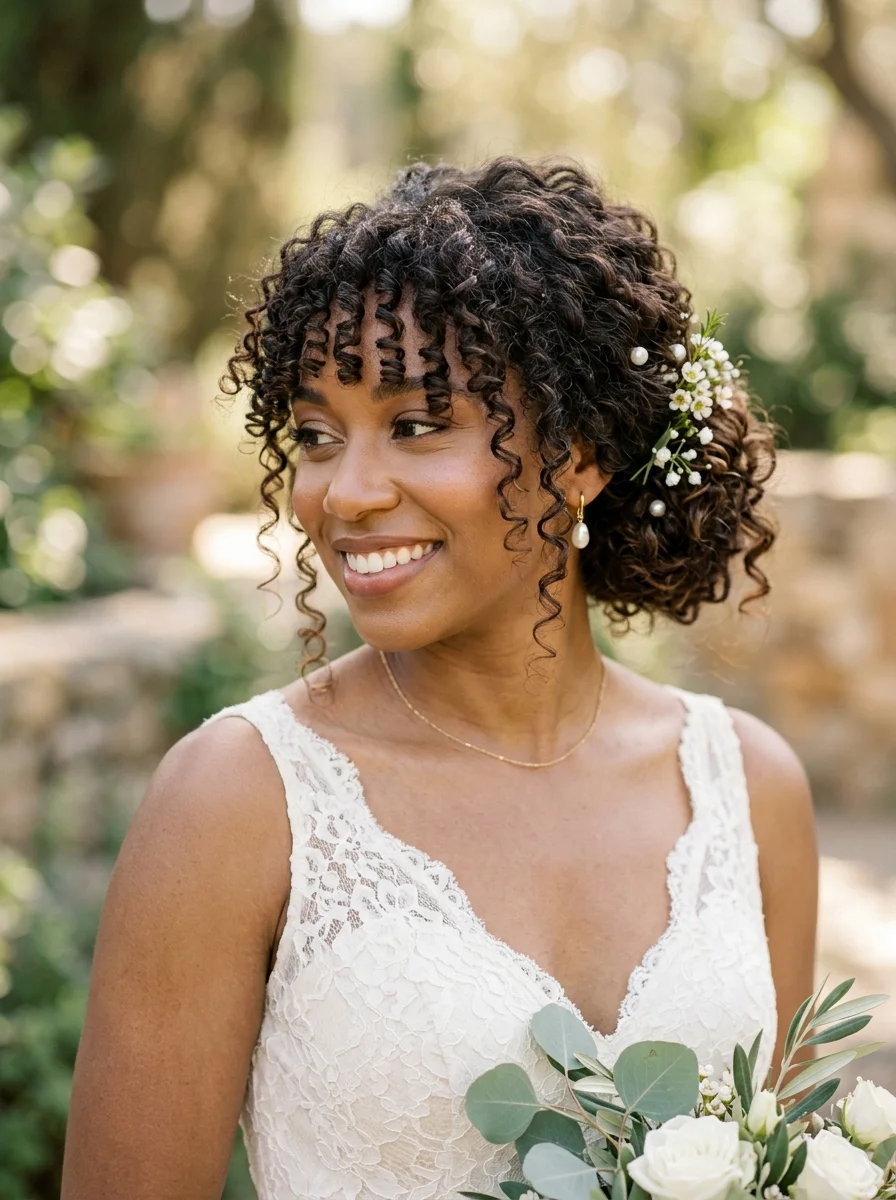Loose Curly Updo With Curly Bangs