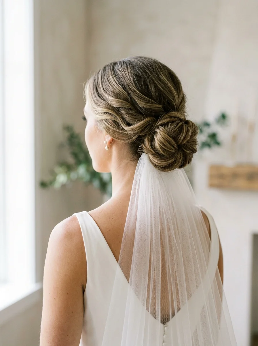 Low Bun With Veil Underneath