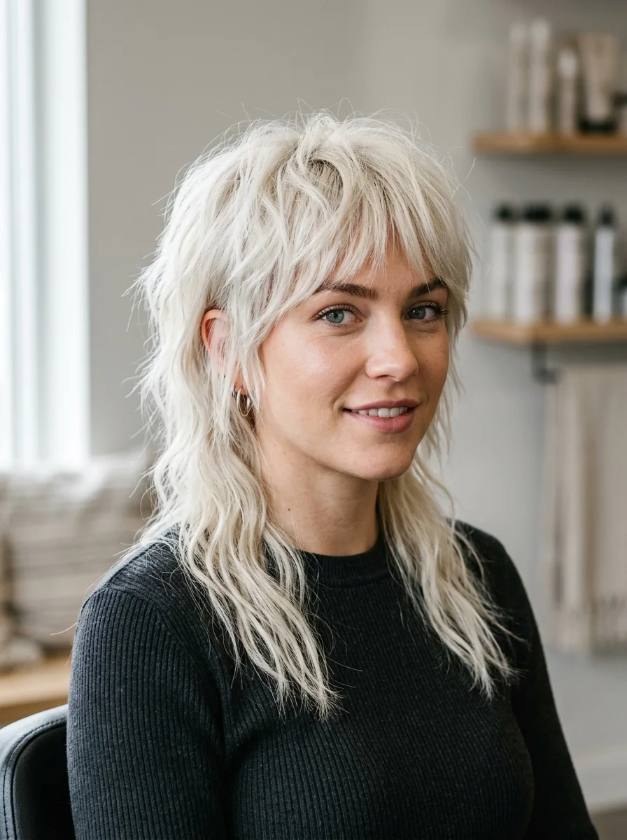 Platinum Blonde Wolf Cut Mullet